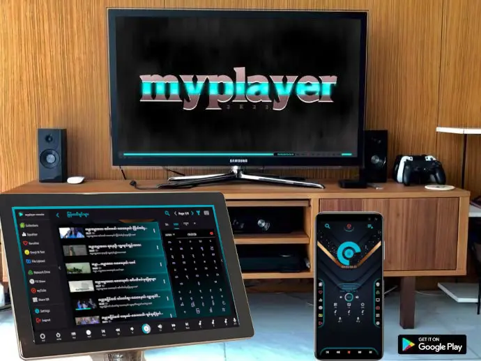 myplayer 2k22 Karaoke Software သည် Functions စုံ လူကြိုက်များပြီး အသုံးပြုရလည်း လွယ်ကူတဲ့ Karaoke Software တစ်ခုဖြစ်ပါတယ်။ ကာရာအိုကေ သီချင်းများကို အလွယ်တကူ ရှာဖွေသီဆိုနိုင်ရုံမျှမက ရုပ်ရှင်ဇာတ်ကားများကို အလွယ်တကူ ရှာဖွေကြည့်ရှုနိုင်သည့် video player application (Computer Software) တစ်ခုဖြစ်ပါသည်။ myplayer ရဲ့ လုပ်ဆောင်ချက် စွမ်းဆောင်ရည်များကို အောက်တွင် ဖော်ပြပေးထားပါသည်- Free to Use: myplayer Karaoke software ကို ကုန်ကျစရိတ် လုံးဝ မရှိပဲ (အခမဲ့) လည်း အသုံးပြု ခံစားနိုင်ပါသည်။ Online / Offline: myplayer karaoke software ကို Offline (internet မရှိ) လည်း အသုံးပြုနိုင်ပါတယ်။ Online (Internet) ရပါက: Google Drive (cloud drive များ) မှ ရုပ်ရှင်ဇာတ်ကားများ ၊ သီချင်းများ ကြည့်ရှုသီဆိုနိုင်ပါတယ်။ IPTV (TV Show, ဘောလုံးပွဲ ၊ TV Channel) m3u file ကို အသုံးပြု ကြည့်ရှုနိုင်ပါတယ်။ YouTube မှ DJ ၊ သီချင်း ၊ ရုပ်ရှင်ဇာတ်ကားများ ၊ Live များကို ကြည့်ရှုနိုင်ပါတယ်။ Cross-Platform Compatibility: myplayer 2k22 Player Software: Windows 7/8/10/11 MacOS (Intel) Linux (Ubuntu) computer များတွင် အသုံးပြုနိုင်ပါသည်။ Remote Control App: Android (apk) iOS (web) Windows (app) MacOS (Intel) (app) နှင့် မည်သည့် device မှမဆို web app တို့မှတဆင့်လည်း သီချင်းရှာ ၊ ဘောလုံးပွဲလိုင်းရှာ ၊ TV Channel ရှာ ၊ Play ၊ Pause စသဖြင့် device အစုံမှ Control လုပ်နိုင်ပါသည်။ Extensive Media Library: မြန်မာသီချင်း ၊ တိုင်းရင်းသားသီချင်း ၊ ထိုင်းသီချင်း ၊ Movie ၊Movie Series စသဖြင့် Media Library များကို မိမိစိတ်ကြိုက် ဖန်တီး တည်ဆောက်နိုင်ပါတယ်။ myplayer ကို software အတွေ့အကြုံနည်းသူများနှင့် ကျွမ်းကျင်သူများအတွက်ပါ ပုံစံပြု ထုတ်လုပ်ထားတာဖြစ်ပါတယ်။ Search & Filtering: မိမိ ဆိုလိုသောသီချင်း ၊ ကြည့်လိုသော ဇာတ်ကားများကို အလွယ်တကူ ရှာဖွေနိုင်ပါသည်။ အဆိုတော် အမည် ၊ album အမည် ၊ category အမည် စသဖြင့်လည်း ရှာဖွေနိုင်ပါသည်။ Keyboards: Remote Control app တွင်- Device Keyboards များနှင့် On Screen Keyboards ၂ မျိုးအသုံးပြုနိုင်ပါသည်။ ထို့ကြောင့် မြန်မာ ၊ မလေး ၊ ထိုင်း ၊ တိုင်းရင်းသား စသဖြင့် သက်ဆိုင်ရာ keyboards များကို အသုံးပြုနိုင်မှာ ဖြစ်ပါသည်။ Customizable Playlists: မိမိစိတ်ကြိုက် Playlist များကို အလွယ်တကူဖန်တီးနိုင်ပါတယ်။ ဥပမာ- ("အလှူသီချင်းများ" ၊ "မင်္ဂလာဆောင်သီချင်းများ" ၊ "ဆိုနေကျသီချင်းများ" စသဖြင့် အမည်များပေးပြီး playlist များကို ဖန်တီးနိုင်ပါတယ်) Shuffle , repeat စသဖြင့်လည်း အလိုရှိသလို အသုံးပြုနိုင်ပါတယ်။ playlist အစီအစဉ်များကိုလည်း လက်ဖြင့်ဖိ၍ အလွယ်တကူ အပေါ်အောက် စဉ်နိုင်ပါတယ်။ Fun Features: emoji ရုပ်ပုံများနှင့် စာသားများကို Player Screen (TV) တွင်ဖော်ပြပြီး ပျော်ရွှင်ဖွယ် အခိုက်အတန့်များကို ဖန်တီးနိုင်ပါတယ်။ လပ်ခုပ်တီးသံ ၊ WOW အသံ ၊ ဟဟ ရယ်မောသံ များကိုလည်း play ၍ fun activity တစ်ခုအနေဖြင့် ဖန်တီးနိုင်ပါတယ်။ IPTV Integration: m3u file ကို အသုံးပြု၍ ဘောလုံးပွဲ ၊ သတင်း ၊ အားကစား ၊ VOD စသဖြင့် များပြားလှသော TV channels များကို ကြည့်ရှုနိုင်ပါတယ်။ YouTube Integration: YouTube Video (Live , DJ, Music, Movie) စတာတွေကို myplayer မှာ တိုက်ရိုက် ရှာ၍ ကြည့်ရှု ခံစား နားစဉ်နိုင်ပါတယ်။ (YouTube သည် တခြား နည်းပညာပေါ် မီခိုရသည့်အတွက် အပြောင်းအလဲတော့ ရှိနိုင်ပါသည်) Session Control: Session ကို timer ဖြင့် ကန့်သတ် ထိန်းချုပ်နိုင်ပါတယ်။ Session ကို manual on/off ပြုလုပ်၍ ကန့်သတ် ထိန်းချုပ်နိုင်ပါတယ်။ Permission: Admin: Admin (Owner) သည် လုပ်ဆောင်ချက်အားလုံးကို အသုံးပြုနိုင်သည့်အပြင် Session Control ကိုလည်း Remote Control App မှ လုပ်ဆောင်နိုင်ပါသည်။ User: Remote Control app တွင် Admin မဟုတ်သော User အနေဖြင့် Login ဝင် အသုံးပြုပါက Admin မှ ခွင့်ပြုပေးထားသည်များကိုသာ အသုံးပြုနိုင်မည် ဖြစ်ပါသည်။ Server Port Number: default port number 8091 ကိုလည်း ပြောင်းလဲ၍ အသုံးပြုနိုင်မည် ဖြစ်ပါသည်။ Web Remote App Port Number: remote control app ကို web browser ကနေ အသုံးပြုသည့်အခါ ip:port (8291) number ကိုအသုံးပြုရပါသည်။ အဆိုပါ port number သည် Server port number ကို အမှီပြုပါသည်။ server port + 200 ဖြစ်ပါသည်။ ထို့ကြောင့် server port 8091 ဖြစ်သည့်အတွက် web remote app port သည် 8291 ဖြစ်ရခြင်း ဖြစ်ပါသည်။ ထို့ကြောင့် Server Port number ကို ပြောင်းတိုင်း web app url (ip:port) ပြောင်းလဲနိုင်ပါသည်။ ဒါ့ကြောင့် အိမ်မှာ ကာကာအိုကေ သီဆိုလိုတာဖြစ်ဖြစ် ၊ ကာရာအိုကေဆိုင်မှာ စီးပွားဖြစ် သုံးလိုတာဖြစ်ဖြစ် myplayer 2k22 Karaoke Software က အကောင်းဆုံး ရွေးချယ်စရာ တစ်ခုဖြစ်ပါတယ်။